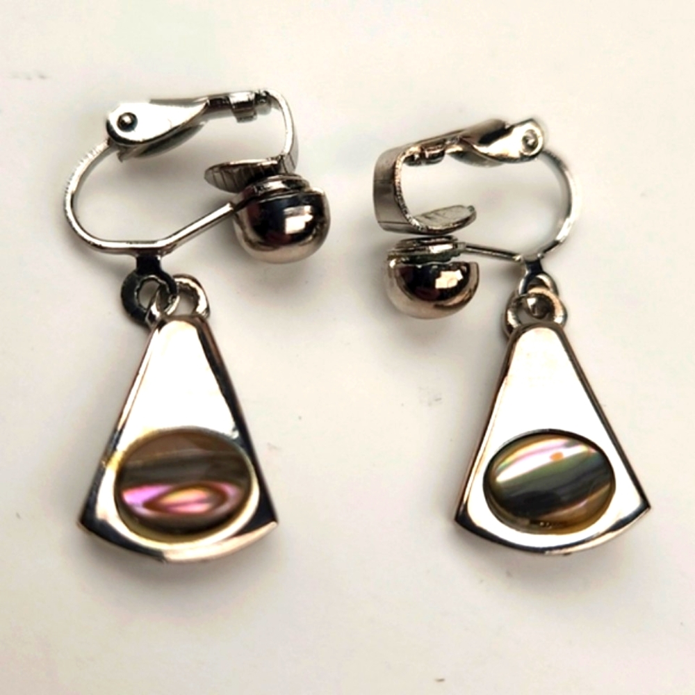 Park Lane Abalone Clip on earrings VTG 80s - Picture 7 of 11